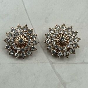 Gold Rhinestone Clip-On Earrings Statement Earrings Sparkle
